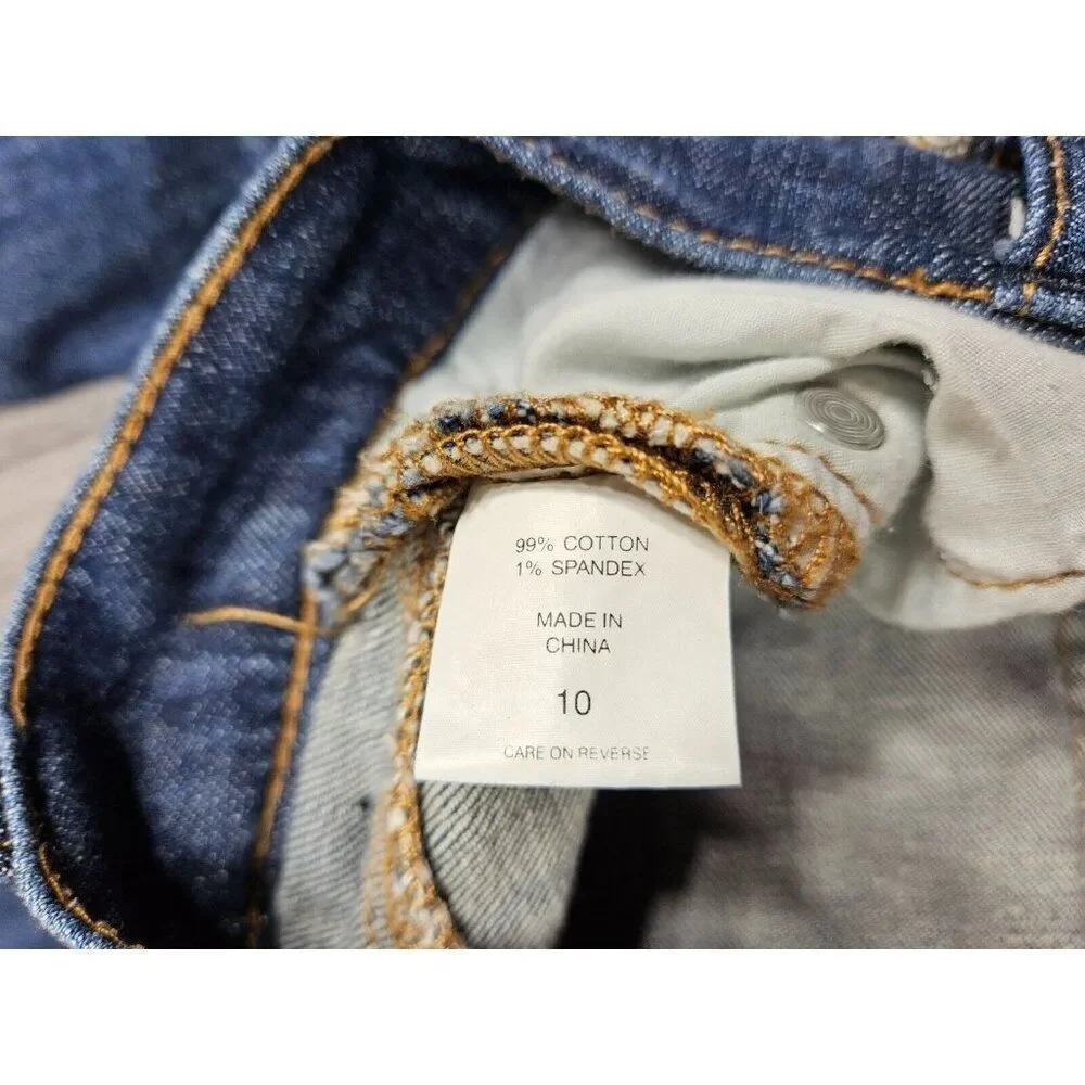 (3/$35) New York & Company Distressed Low Rise Straight Embroidered‎ Jeans